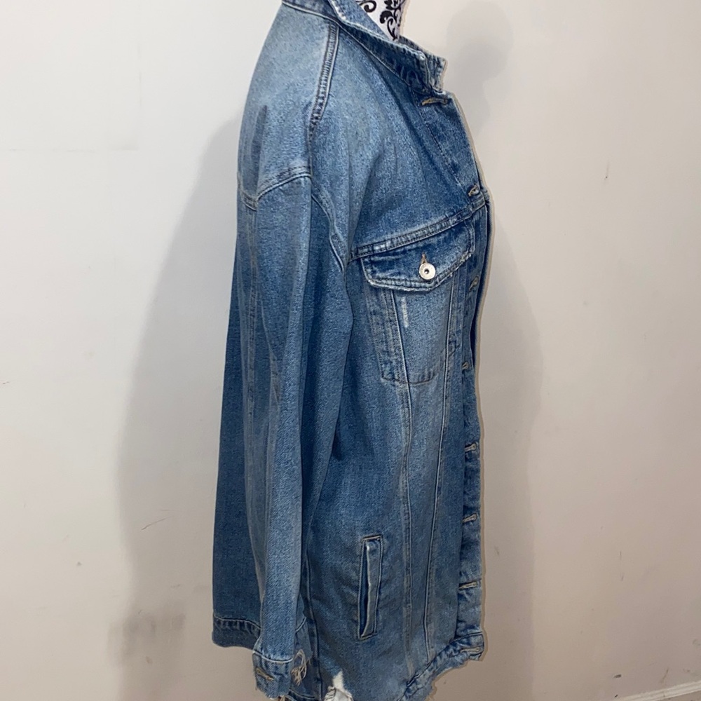 New! COSTES Blue European Made Long Distressed Denim Jacket for Women Size Large - Picture 11 of 16
